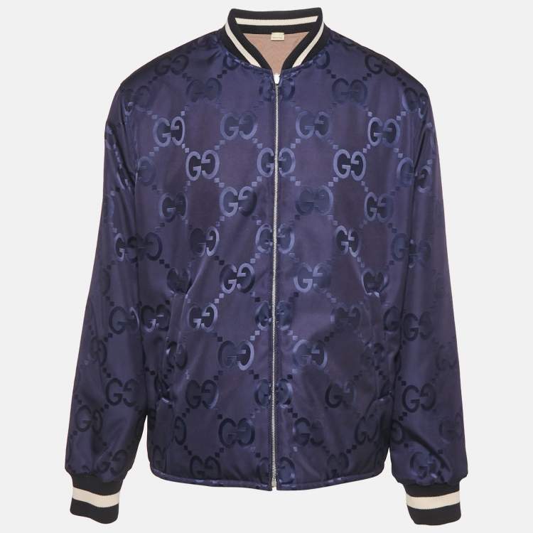 Pre Owned Gucci Blue/Beige Jumbo GG Canvas Reversible Jacket XXL