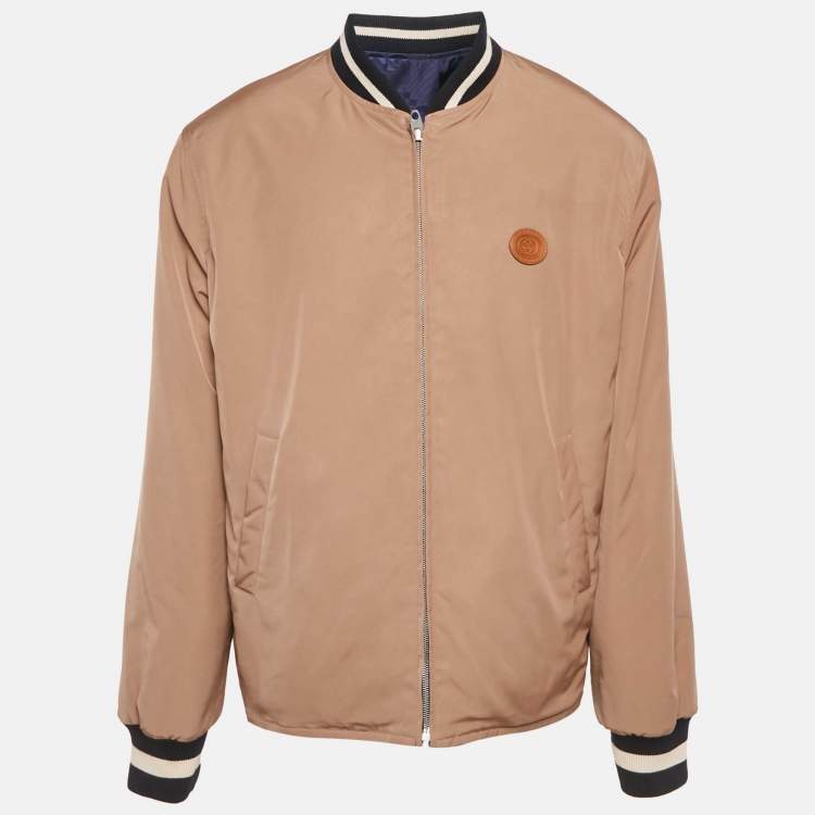 Pre Owned Gucci Blue/Beige Jumbo GG Canvas Reversible Jacket XXL