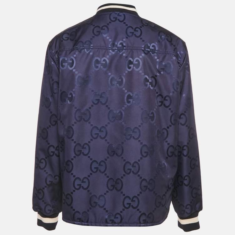 Pre Owned Gucci Blue/Beige Jumbo GG Canvas Reversible Jacket XXL