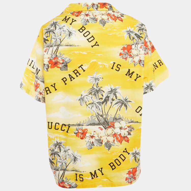 Pre Owned Gucci Yellow Printed Cotton Bowling Shirt S