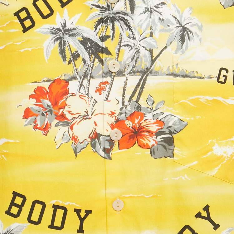 Pre Owned Gucci Yellow Printed Cotton Bowling Shirt S