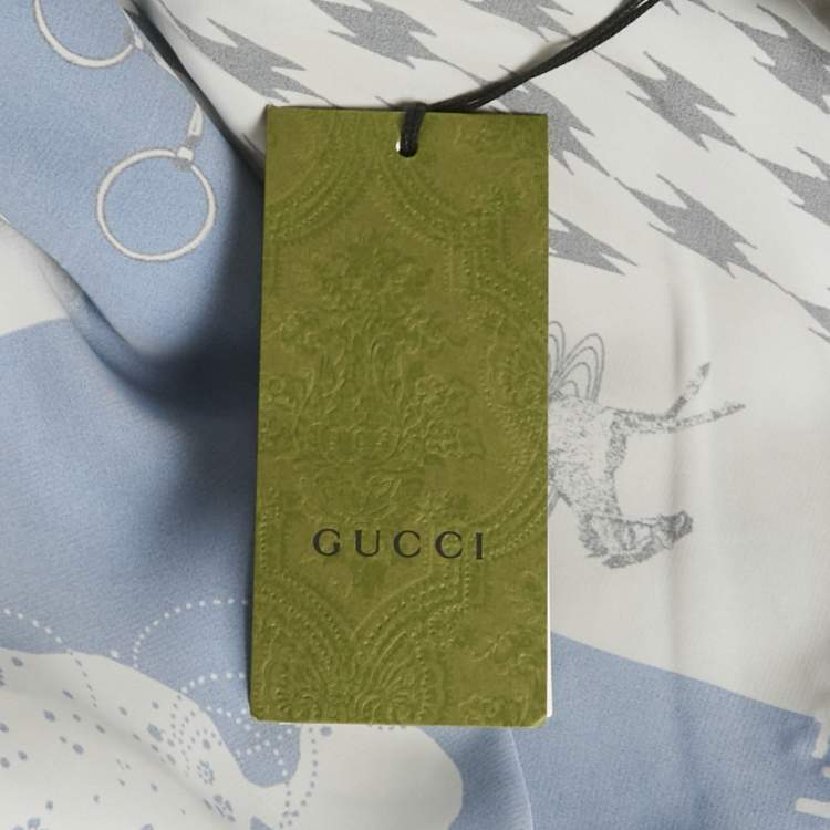 Pre Owned Gucci Blue Patchwork Silk Short Sleeve Shirt L