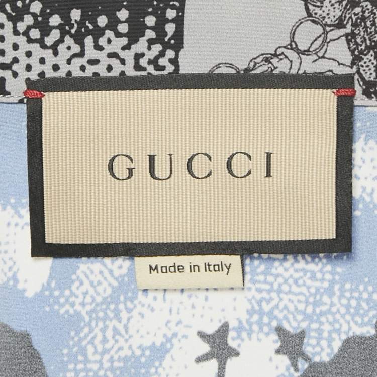 Pre Owned Gucci Blue Patchwork Silk Short Sleeve Shirt L
