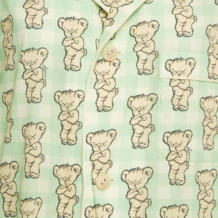 Pre Owned طقم بيجاما غوتشي ها ها ها قطن مطبوع أخضر كبير