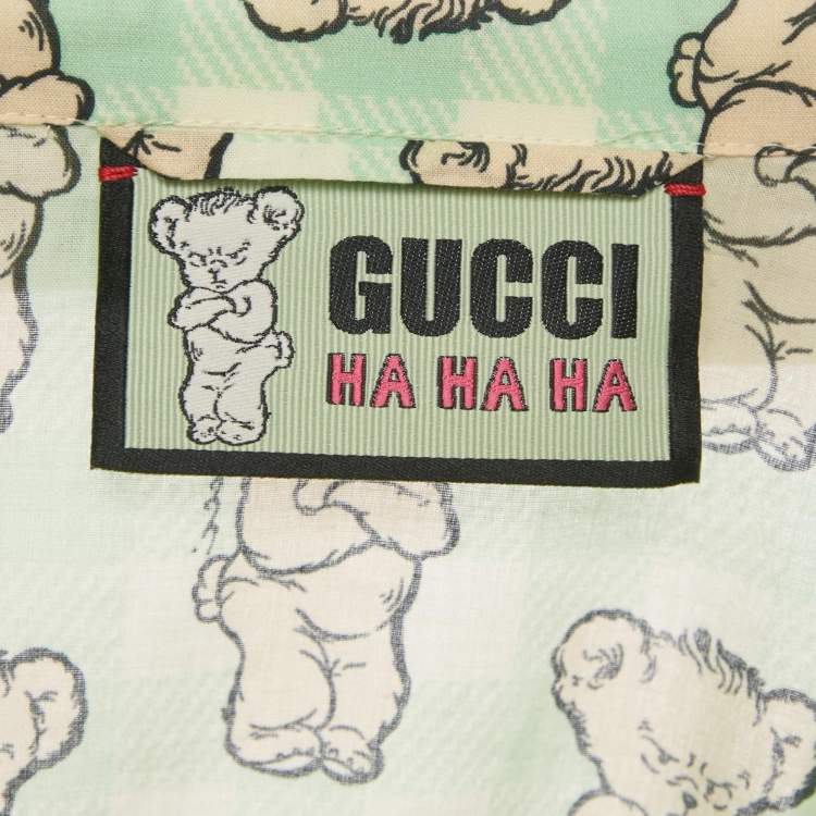 Pre Owned طقم بيجاما غوتشي ها ها ها قطن مطبوع أخضر كبير