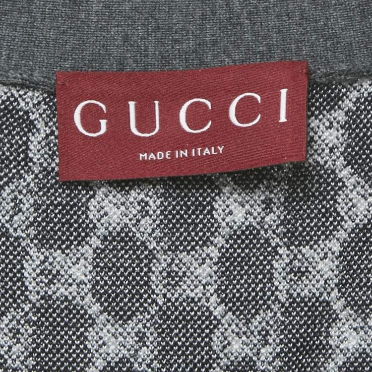 Pre Owned Gucci Grey /Black GG Intarsia Wool Blend Cardigan M