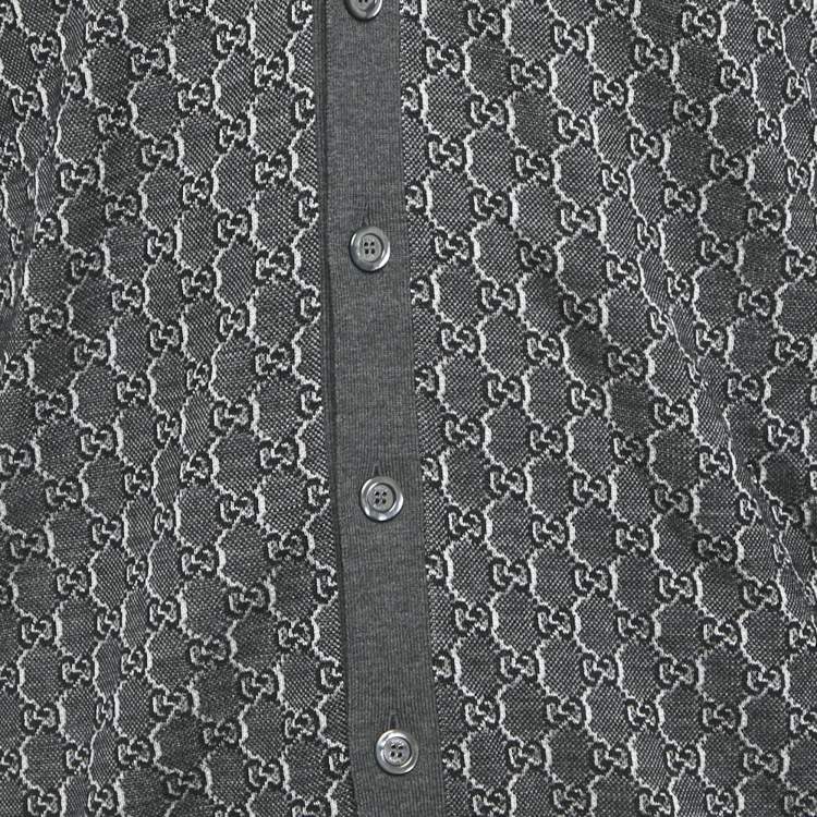 Pre Owned Gucci Grey /Black GG Intarsia Wool Blend Cardigan M