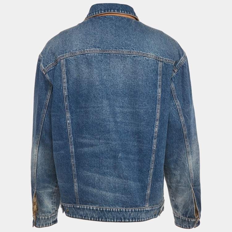 Pre Owned Gucci Blue/Brown GG Canvas and Denim Reversible Jacket XL