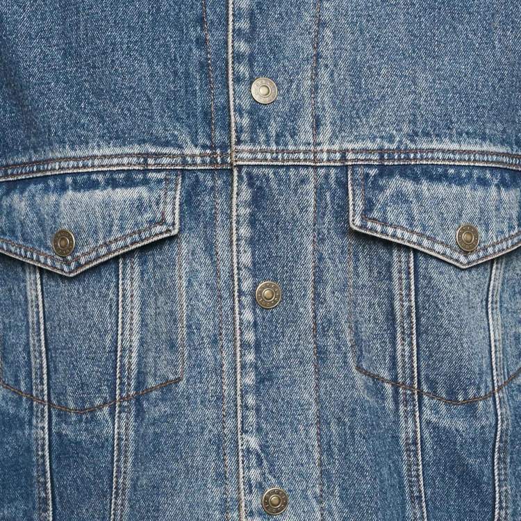 Pre Owned Gucci Blue/Brown GG Canvas and Denim Reversible Jacket XL