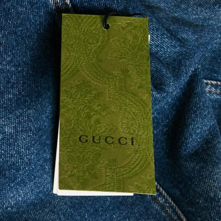 Pre Owned Gucci Blue/Brown GG Canvas and Denim Reversible Jacket XL