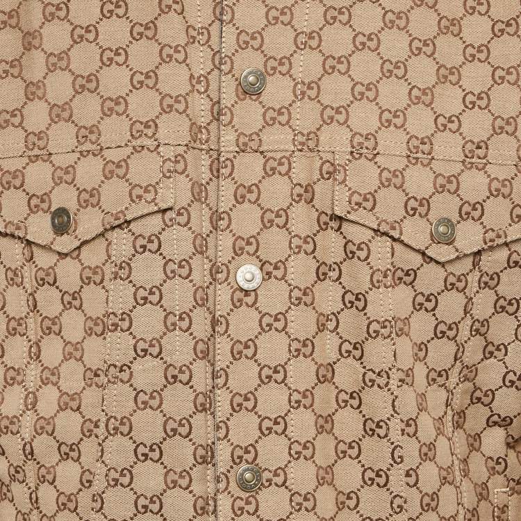 Pre Owned Gucci Blue/Brown GG Canvas and Denim Reversible Jacket XL