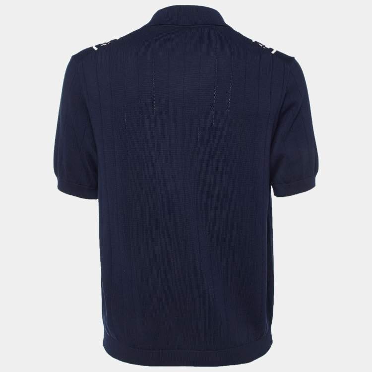 Pre Owned Gucci Navy Blue GG Argyle Knit Polo T-Shirt M