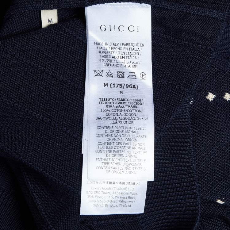 Pre Owned Gucci Navy Blue GG Argyle Knit Polo T-Shirt M