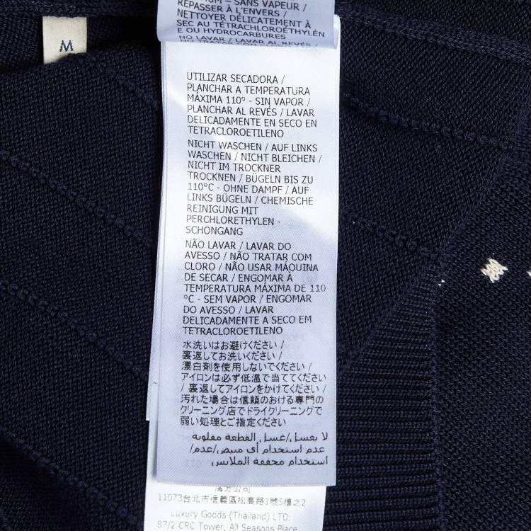 Pre Owned Gucci Navy Blue GG Argyle Knit Polo T-Shirt M