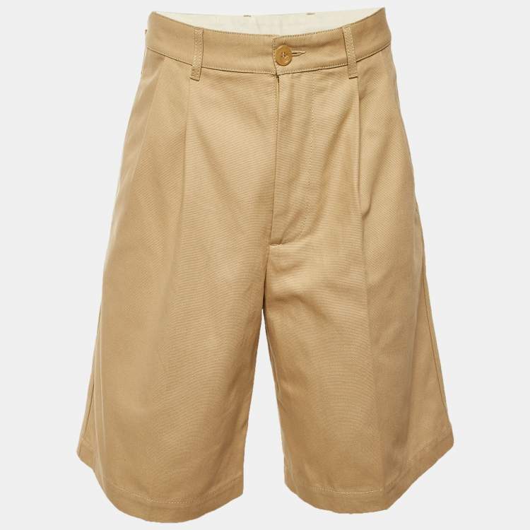 Pre Owned Gucci Khaki Cotton Canvas Embroidered Shorts M/Waist 34"