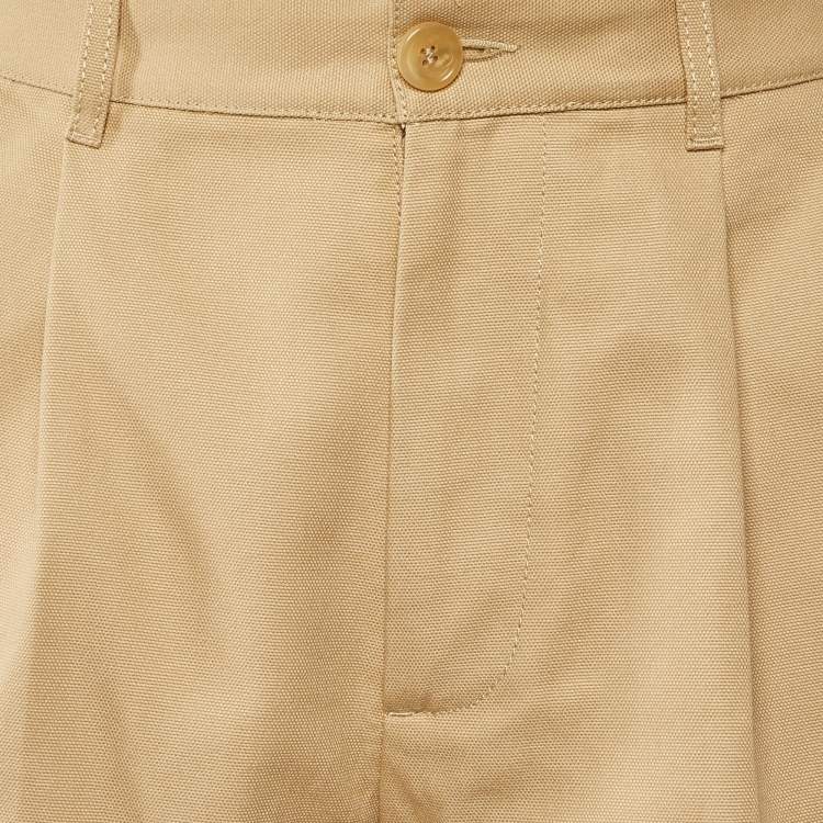 Pre Owned Gucci Khaki Cotton Canvas Embroidered Shorts M/Waist 34"