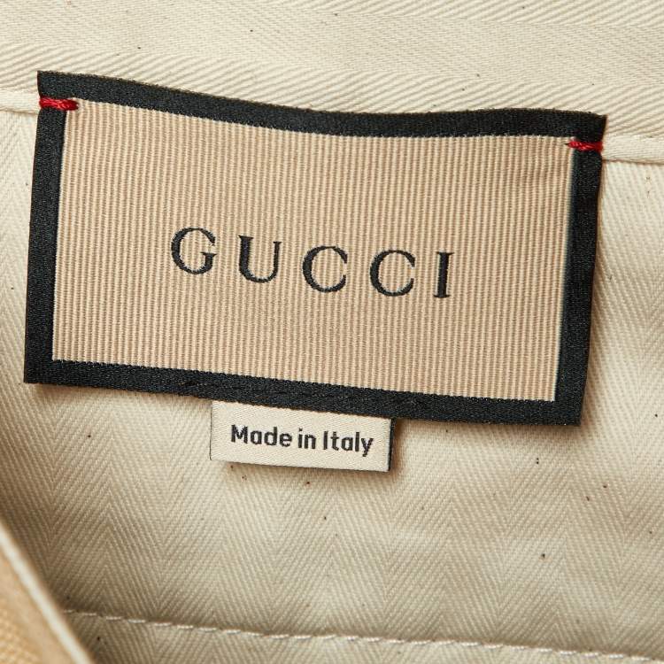 Pre Owned Gucci Khaki Cotton Canvas Embroidered Shorts M/Waist 34"