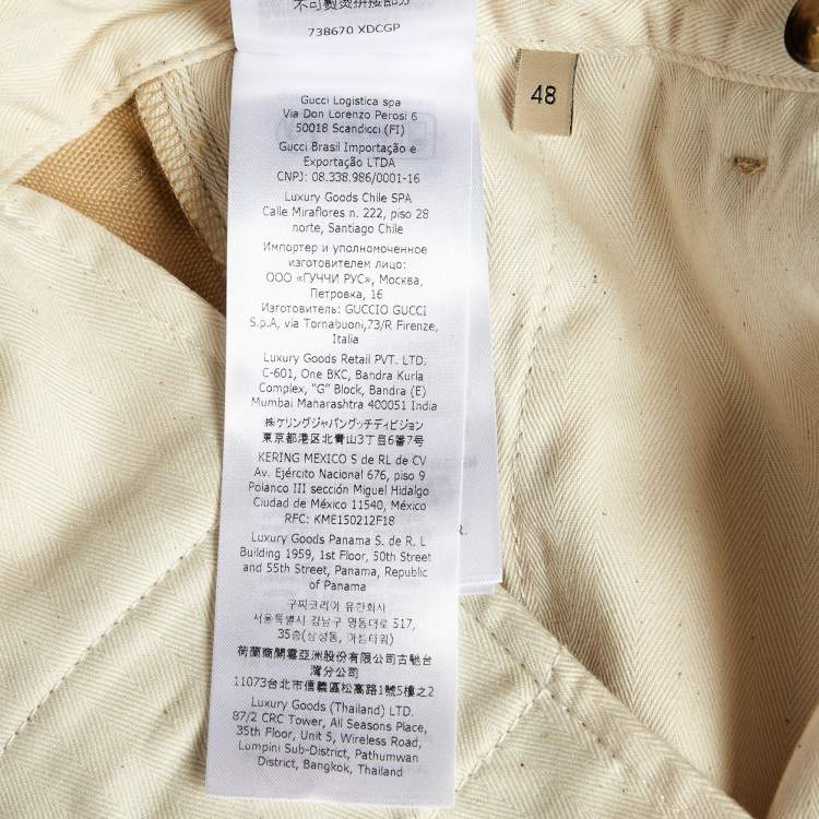 Pre Owned Gucci Khaki Cotton Canvas Embroidered Shorts M/Waist 34"