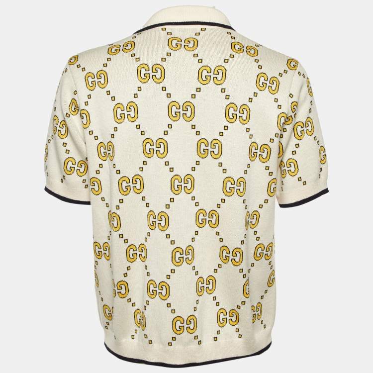 Pre Owned Gucci Cream GG Cotton Knit Short Sleeve Shirt L 