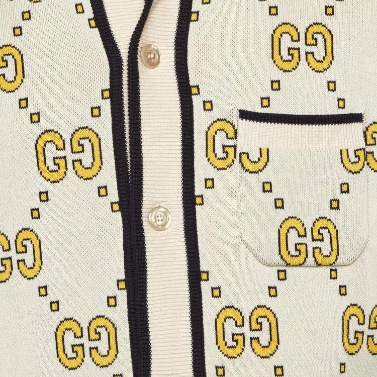 Pre Owned Gucci Cream GG Cotton Knit Short Sleeve Shirt L 