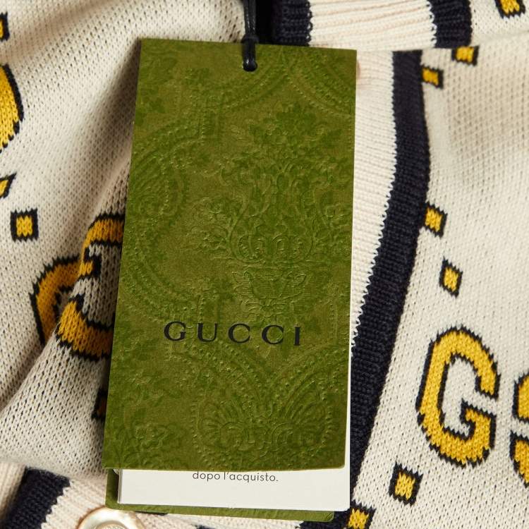 Pre Owned Gucci Cream GG Cotton Knit Short Sleeve Shirt L 