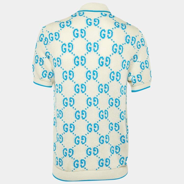 Pre Owned Gucci Off White GG Cotton Knit Polo T-Shirt M