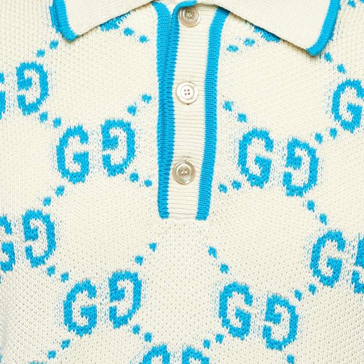 Pre Owned Gucci Off White GG Cotton Knit Polo T-Shirt M