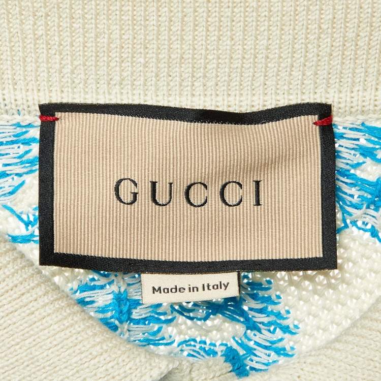 Pre Owned Gucci Off White GG Cotton Knit Polo T-Shirt M