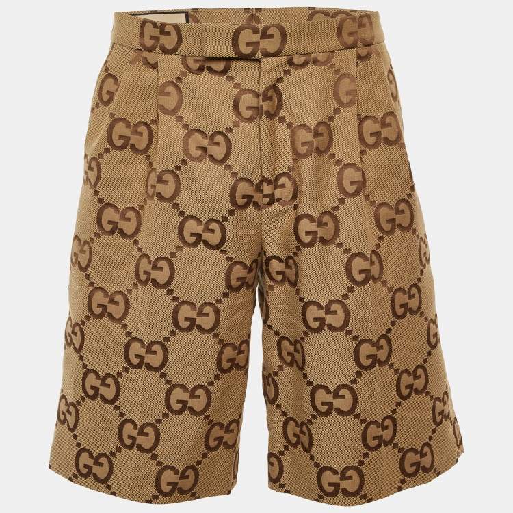 Pre Owned Gucci Brown GG Jacquard Cotton Pleated Shorts M