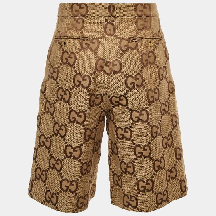 Pre Owned Gucci Brown GG Jacquard Cotton Pleated Shorts M
