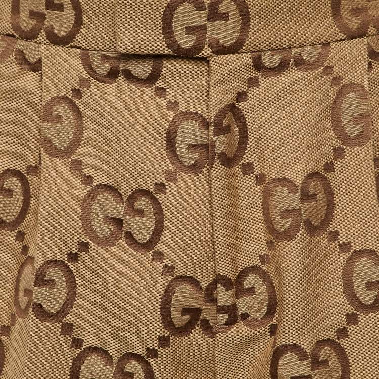 Pre Owned Gucci Brown GG Jacquard Cotton Pleated Shorts M