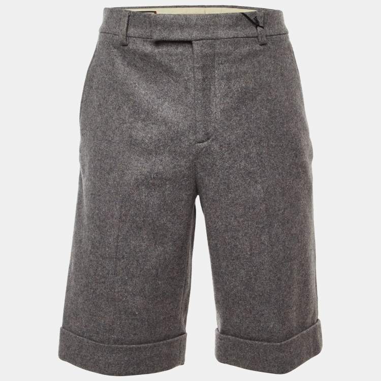Pre Owned Gucci Grey Wool & Cashmere Cuffed Hem Shorts L