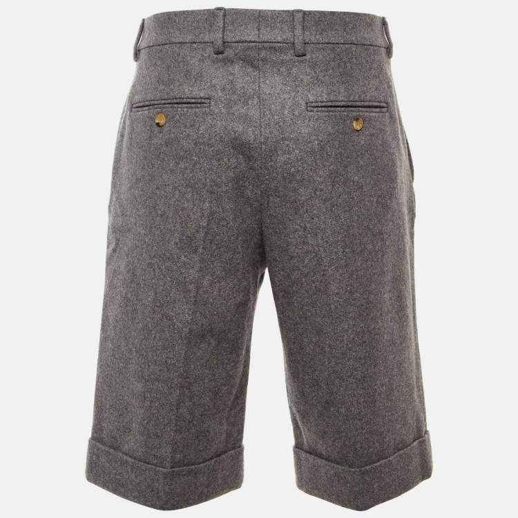 Pre Owned Gucci Grey Wool & Cashmere Cuffed Hem Shorts L