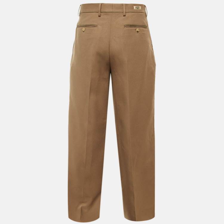 Pre Owned Gucci Beige Gabardine Wide Leg Pants M/Waist 33"