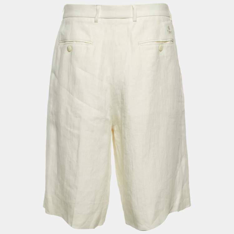 Pre Owned Gucci Ivory Linen Pleated Shorts M/Waist 33"