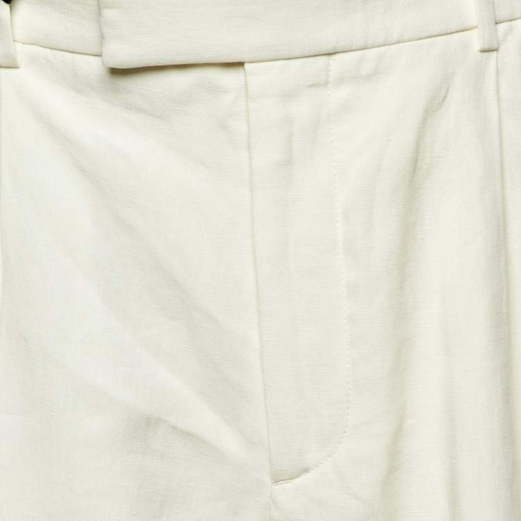 Pre Owned Gucci Ivory Linen Pleated Shorts M/Waist 33"