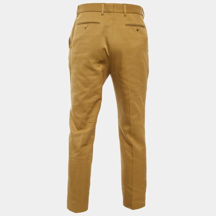 Pre Owned Gucci Khaki Beige Cotton Web Striped Pants M/Waist 32"