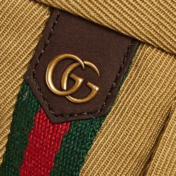 Pre Owned Gucci Khaki Beige Cotton Web Striped Pants M/Waist 32"