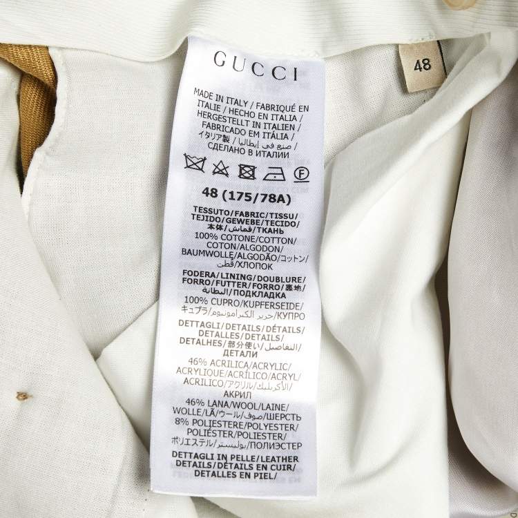 Pre Owned Gucci Khaki Beige Cotton Web Striped Pants M/Waist 32"