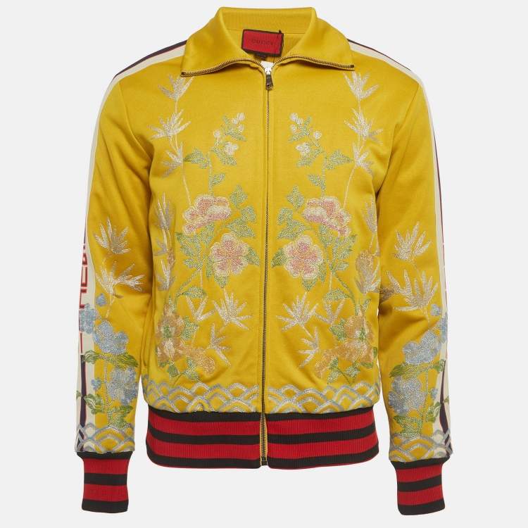Pre Owned Gucci x Dover Street Market Yellow Embroidered Jersey Jacket S