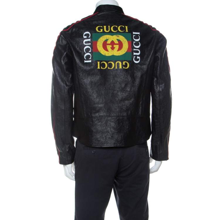 Pre Owned Gucci Black Calf Leather Quilt Detail Zip Front Biker Jacket M