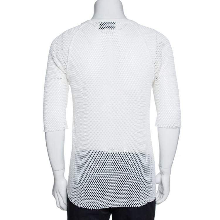 Pre Owned Gucci White Logo Print Cotton Mesh Raglan Sleeve T-Shirt XL