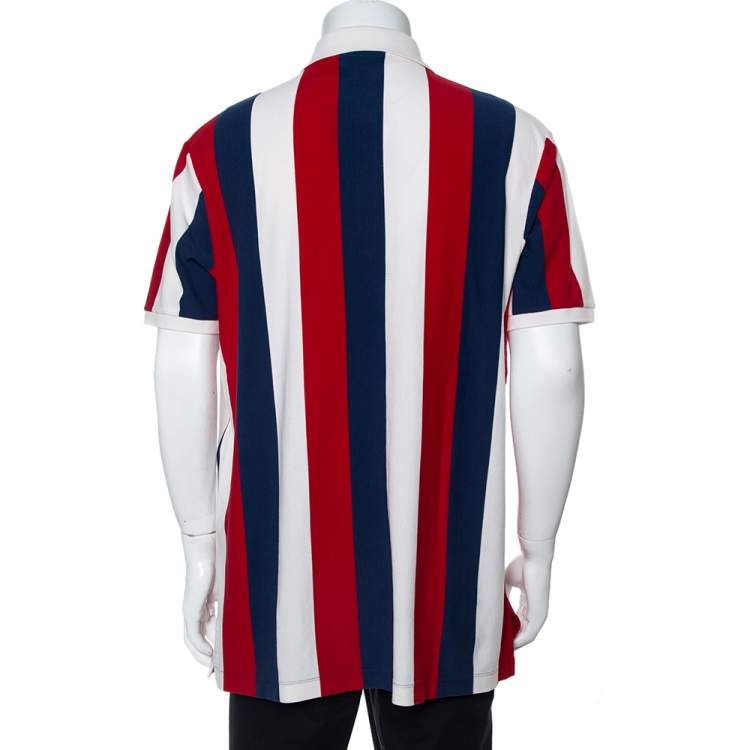 Pre Owned Gucci Tri Color Cotton Stripe Logo Baiadera Polo T-Shirt XL