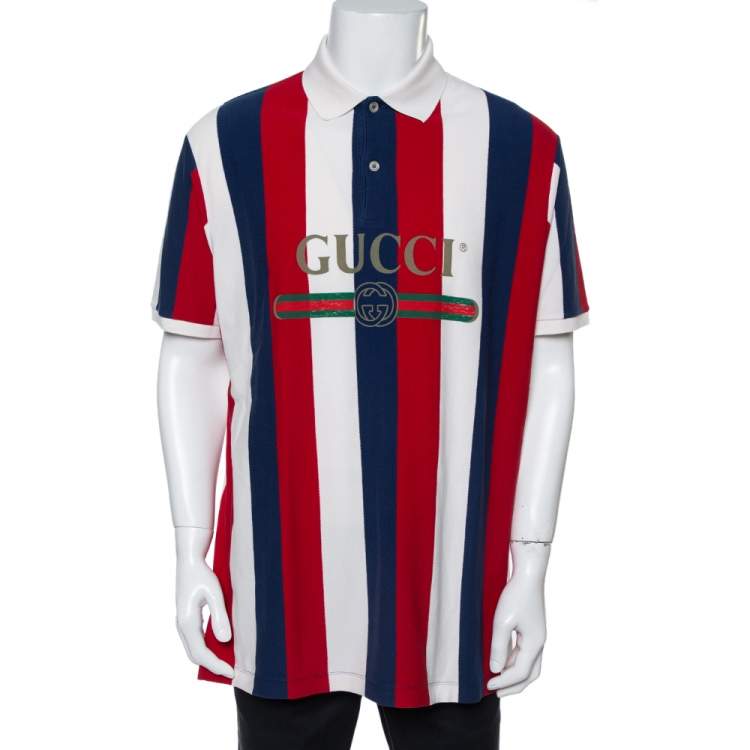 Tilbagetrækning Frastøde opnåelige Gucci Tri Color Cotton Stripe Logo Baiadera Polo T-Shirt XL Gucci | TLC