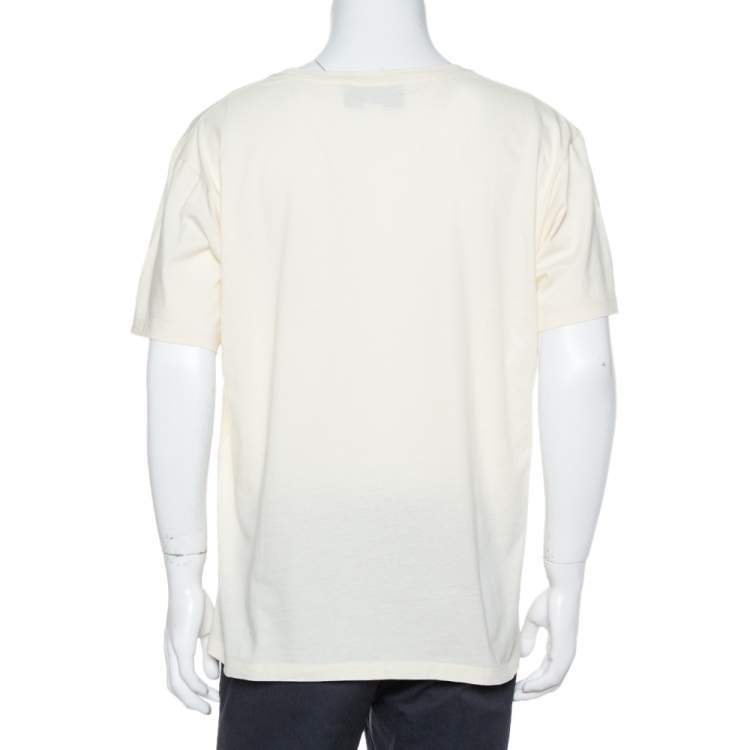 مملوكة �مسبقًا Gucci Cream Mouth Print Cotton Crew Neck T-Shirt XL