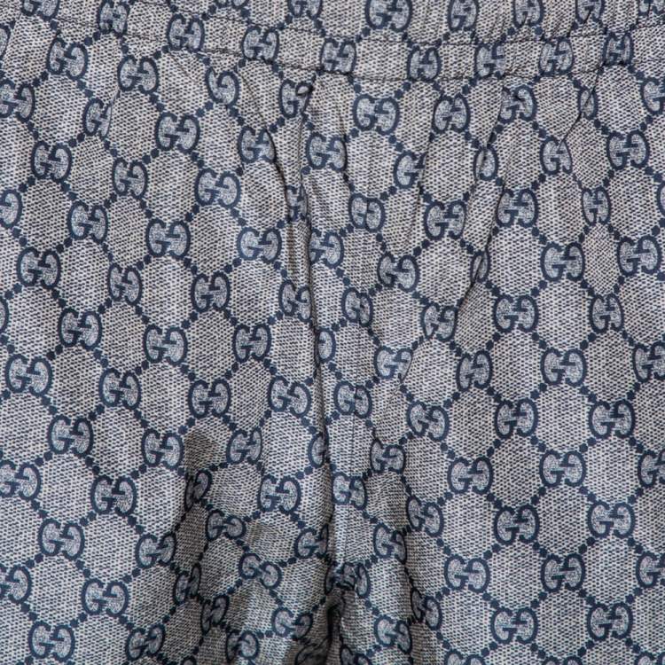 Pre Owned Gucci Grey Synthetic GG Supreme Web Stripe Print Sweat Pants XL