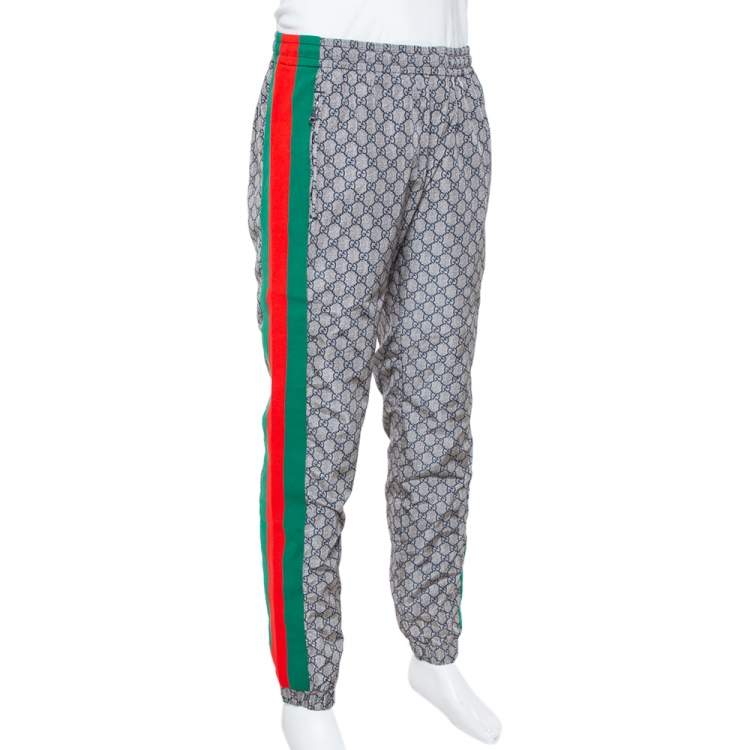 Gucci Grey Synthetic GG Supreme Web Stripe Print Sweat Pants XL Gucci