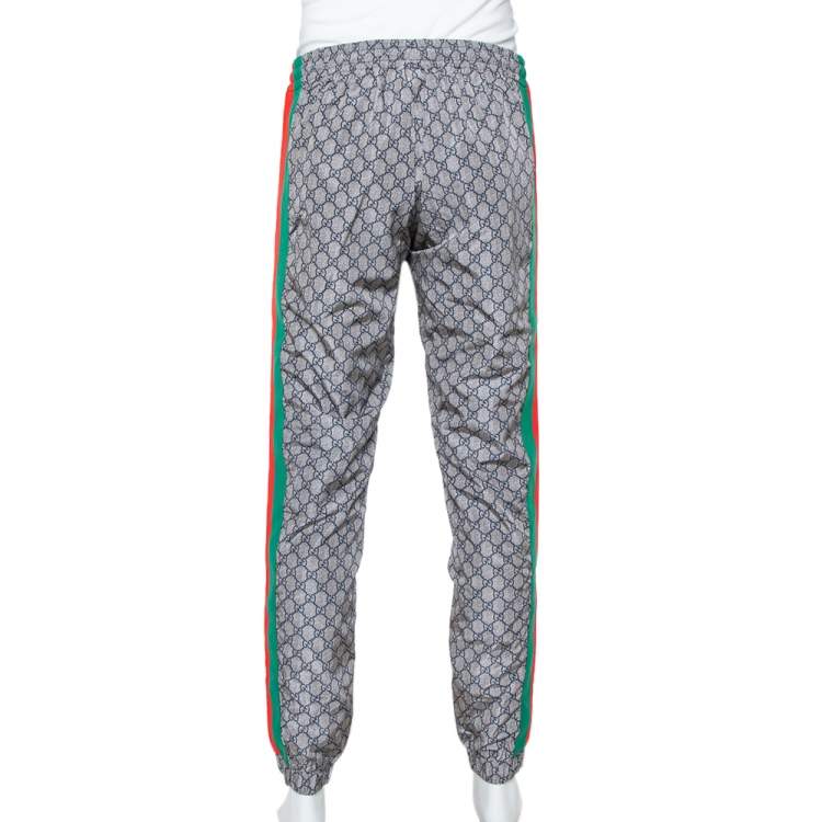 Pre Owned Gucci Grey Synthetic GG Supreme Web Stripe Print Sweat Pants XL