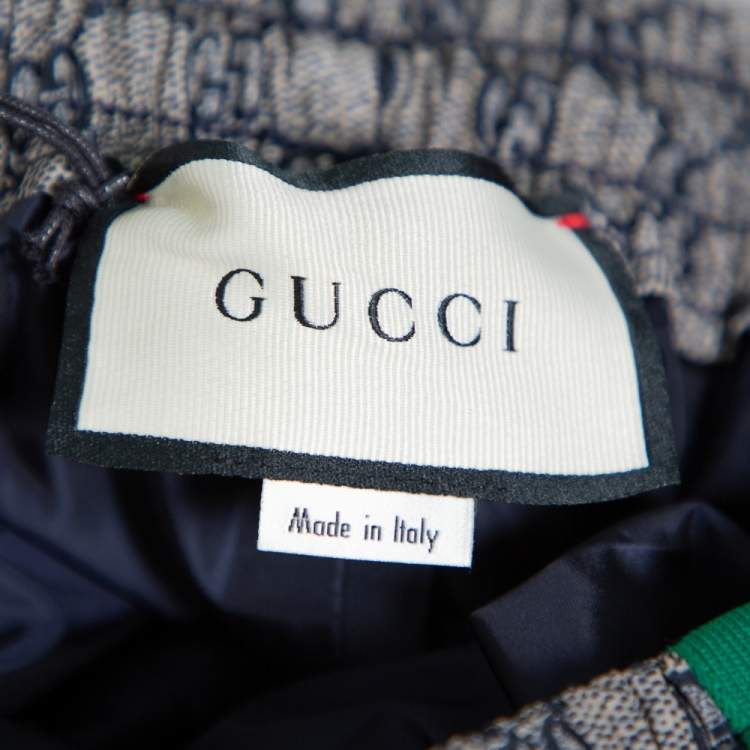 Pre Owned Gucci Grey Synthetic GG Supreme Web Stripe Print Sweat Pants XL