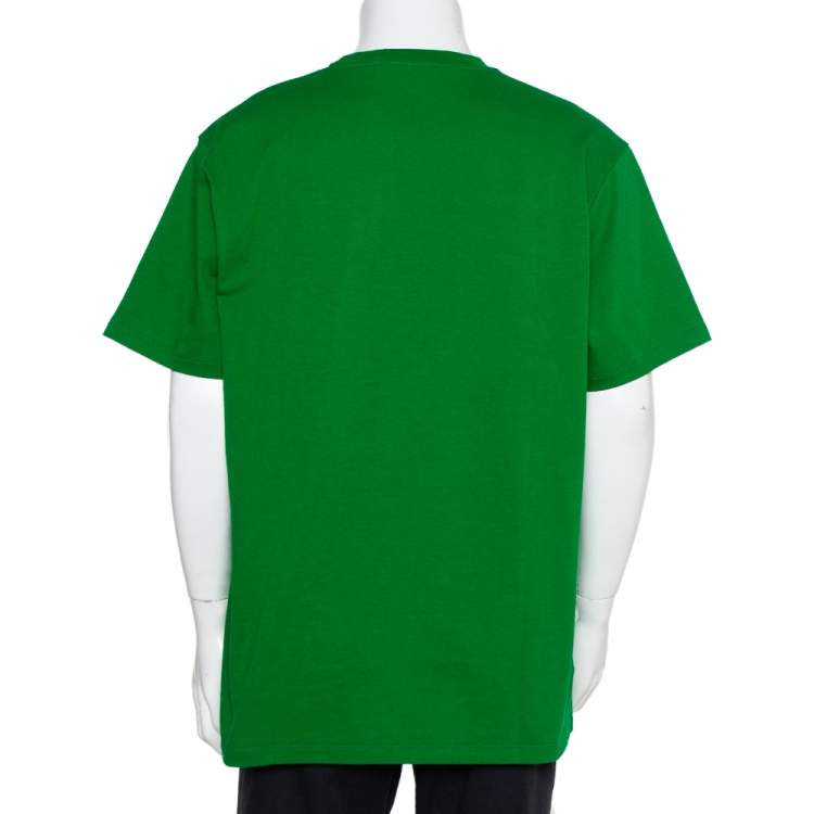 Pre Owned Gucci Green Logo Printed Cotton Crewneck T-Shirt L